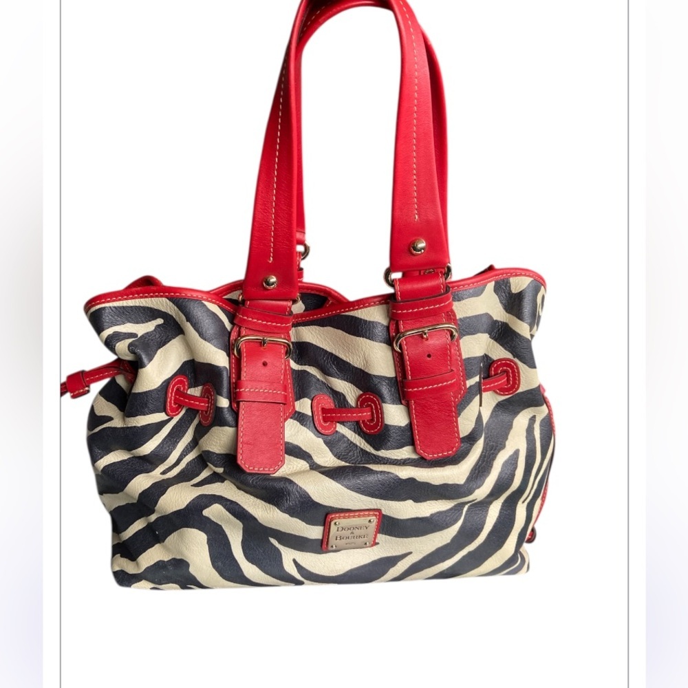 Dooney & Bourke Leather Zebra Print Large Drawstring Shoulder Bag/Tote,EUC